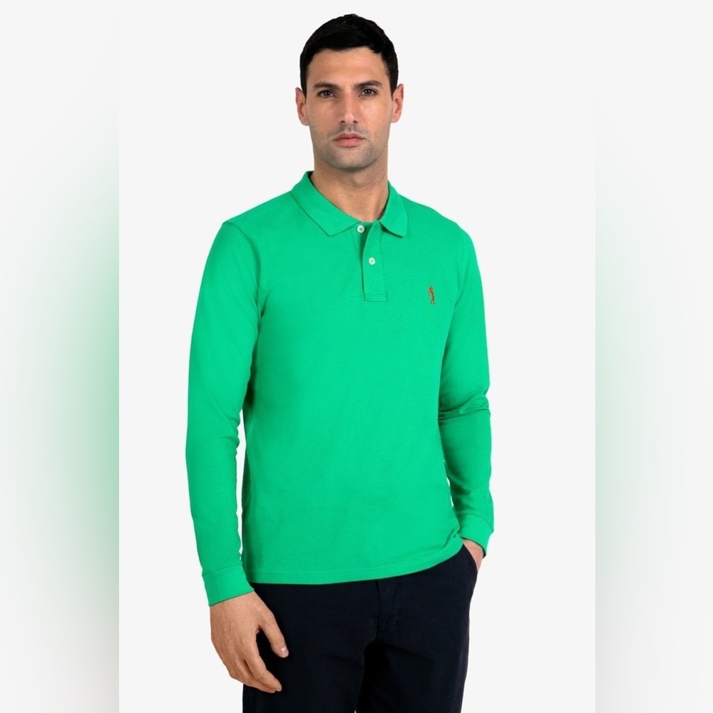 Fusaro Antonio Men’s Classic Long Sleeve Polo Shirt in Green Size L